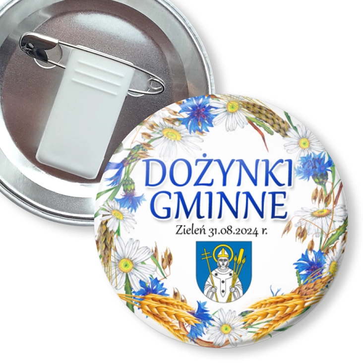 przypinka z żabką i agrafką Dożynki Gminne Zieleń 2024