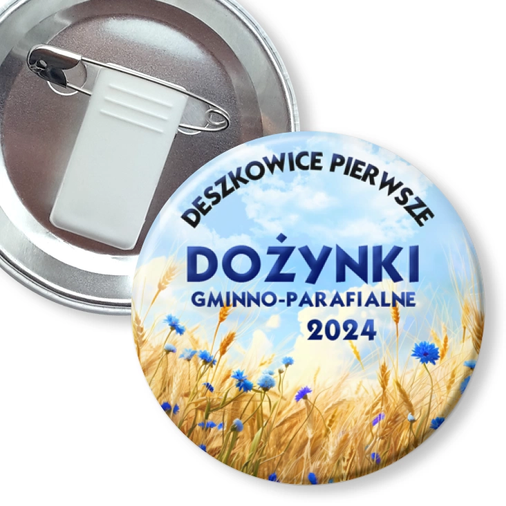 przypinka z żabką i agrafką Dożynki Gminno-Parafialne Deszkowice Pierwsze 2024