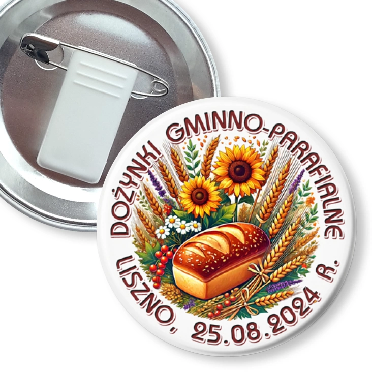 przypinka z żabką i agrafką Dożynki Gminno-Parafialne Liszno 2024