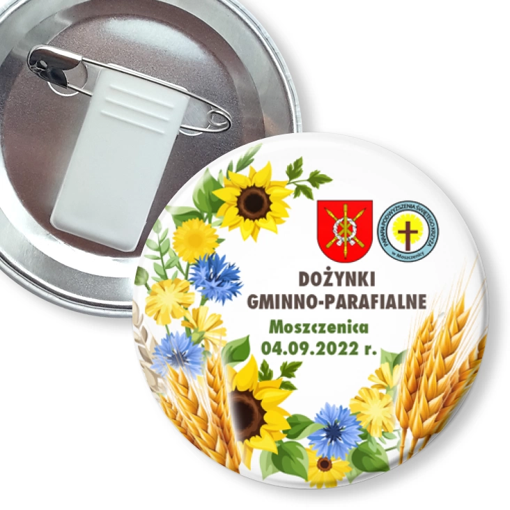 przypinka z żabką i agrafką Dożynki Gminno-Parafialne Moszczenica 2022