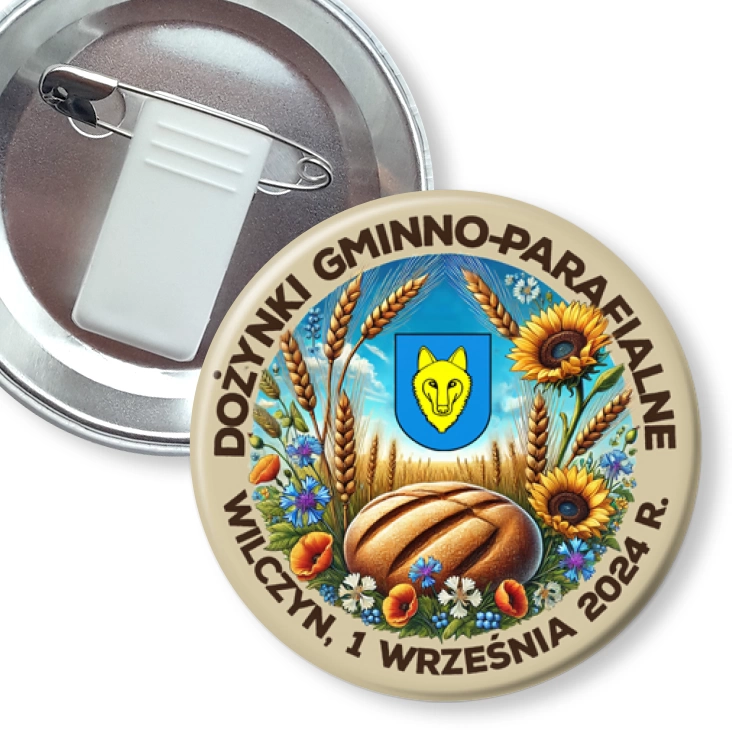 przypinka z żabką i agrafką Dożynki Gminno-Parafialne Wilczyn 2024