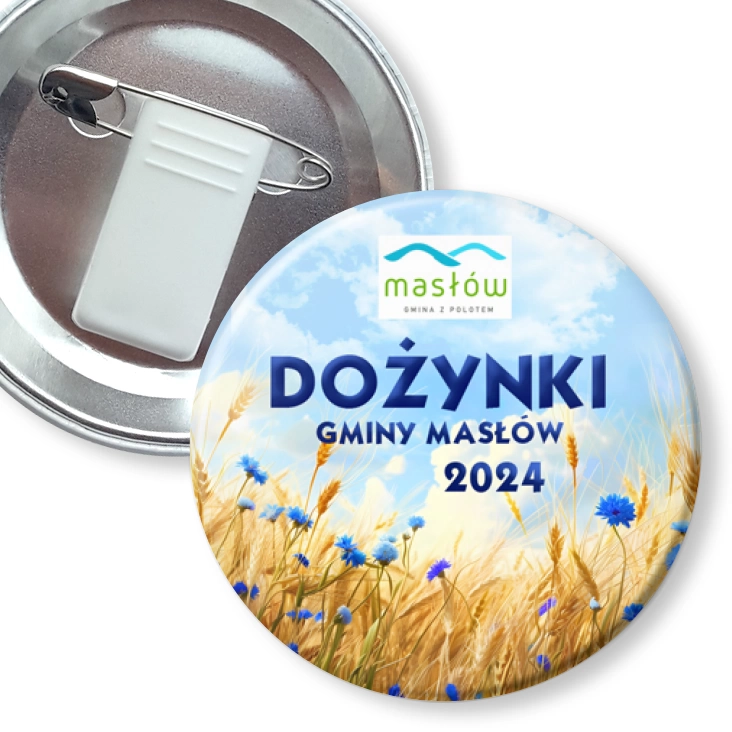przypinka z żabką i agrafką Dożynki Gminy Masłów 2024