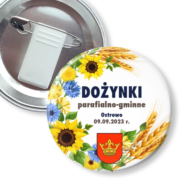 przypinka z żabką i agrafką Dożynki parafialno-gminne Ostrowo 2023