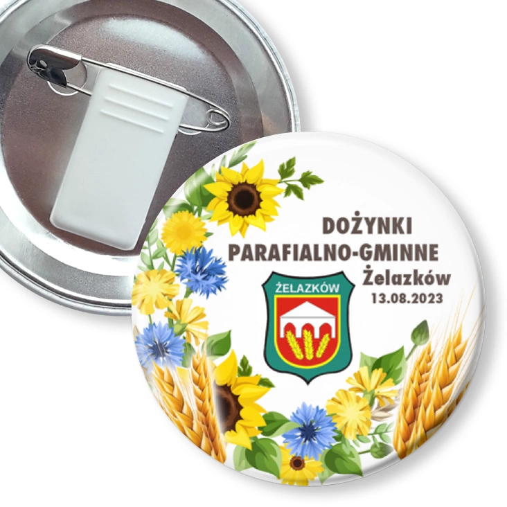 przypinka z żabką i agrafką Dożynki parafialno-gminne Żelazków 2023
