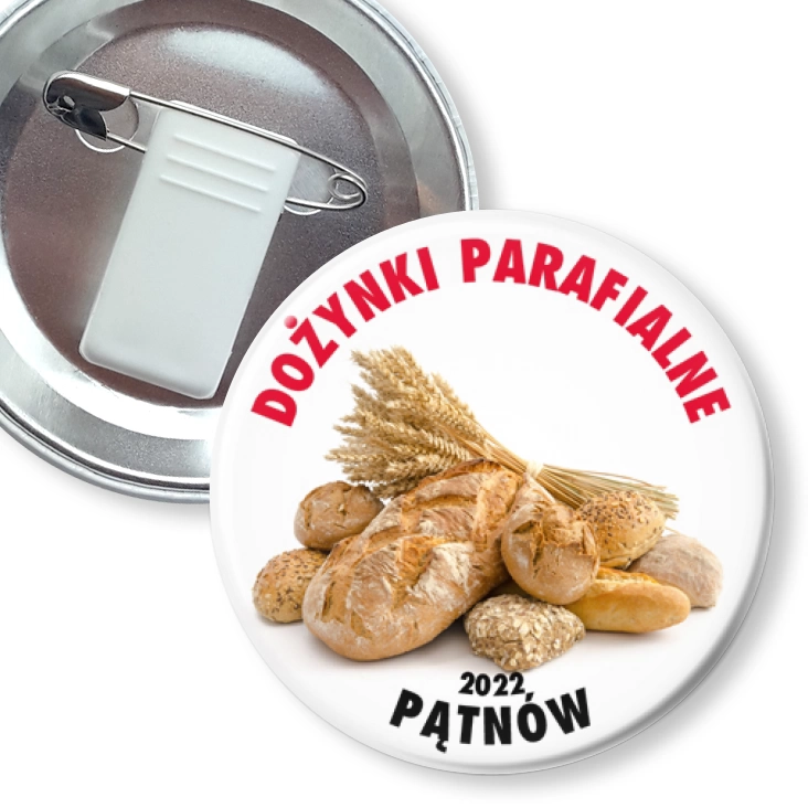 przypinka z żabką i agrafką Dożynki Parafialne Pątnów 2022