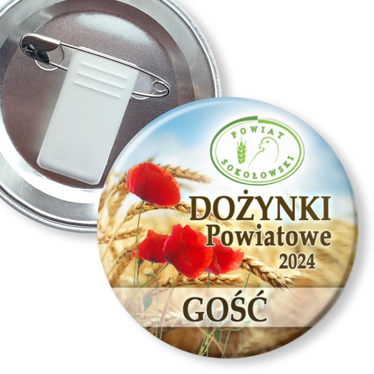 przypinka z żabką i agrafką Dożynki Powiat Sokołowski