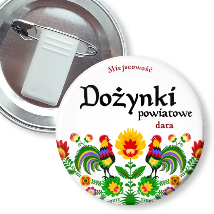 przypinka z żabką i agrafką Dożynki powiatowe folkowe koguty