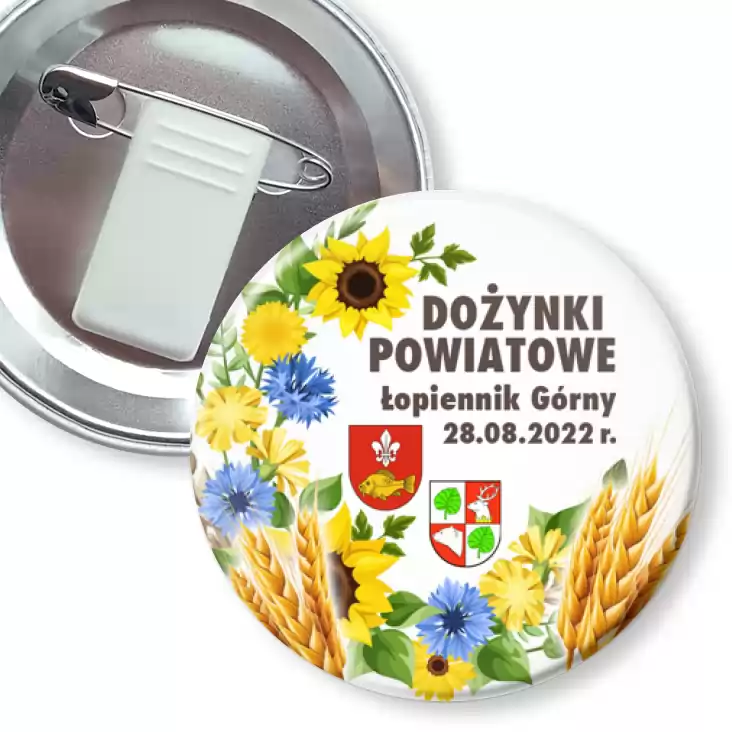 przypinka z żabką i agrafką Dożynki Powiatowe Łopiennik Górny 2022