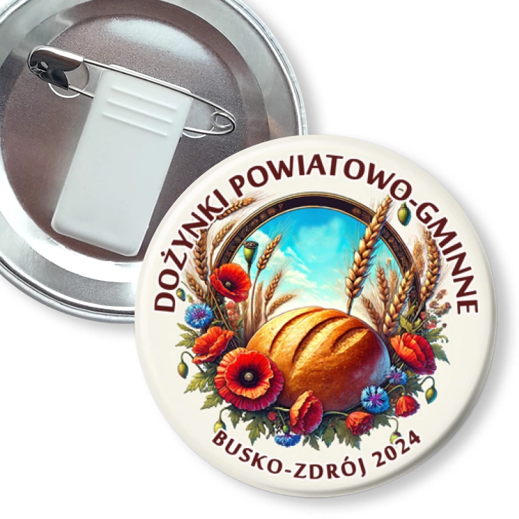przypinka z żabką i agrafką Dożynki powiatowo-gminne Busko Zdrój 2024