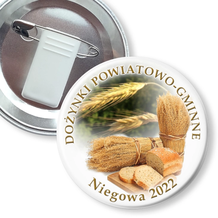 przypinka z żabką i agrafką Dożynki Powiatowo-Gminne Niegowa 2022