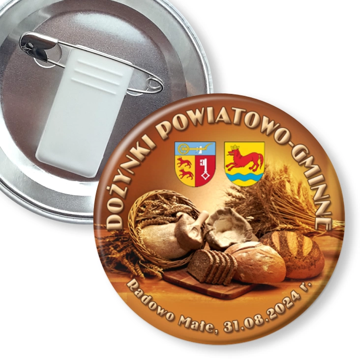 przypinka z żabką i agrafką Dożynki powiatowo-gminne Radowo Małe 2024