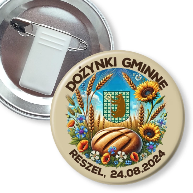 przypinka z żabką i agrafką Dożynki Reszel 2024