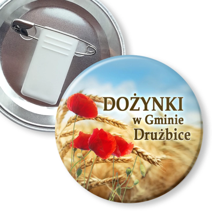 przypinka z żabką i agrafką Dożynki w Gminie Drużbice