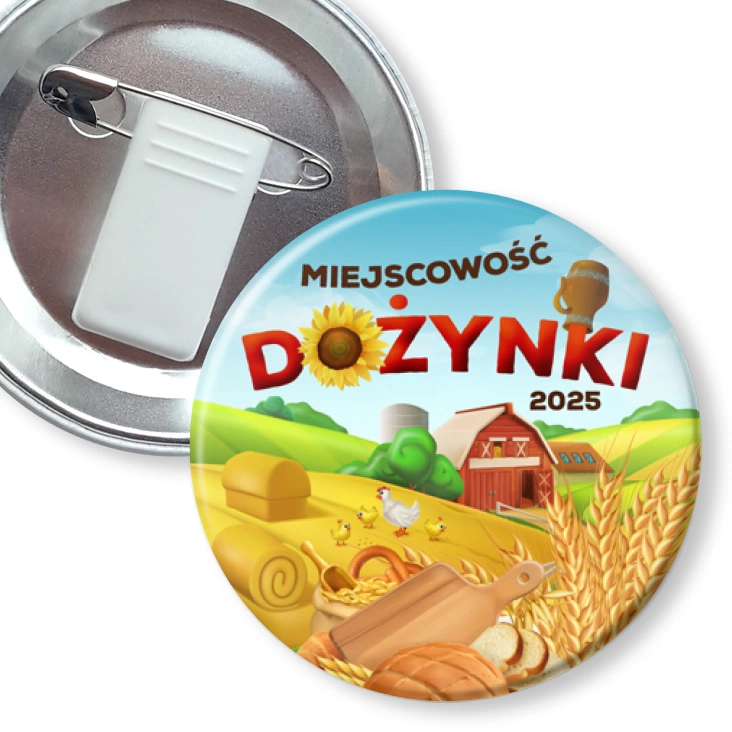 przypinka z żabką i agrafką Dożynki wiejski pejzaż