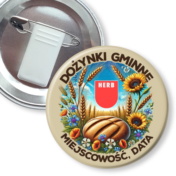 przypinka z żabką i agrafką Dożynki z herbem