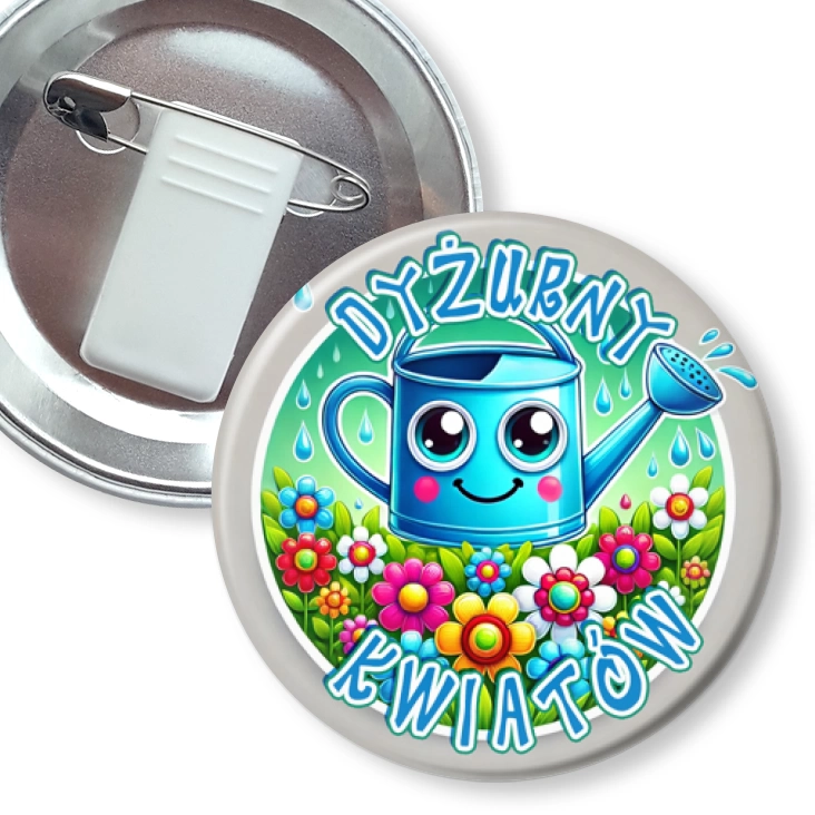 przypinka z żabką i agrafką Dyżurny kwiatów z konewką