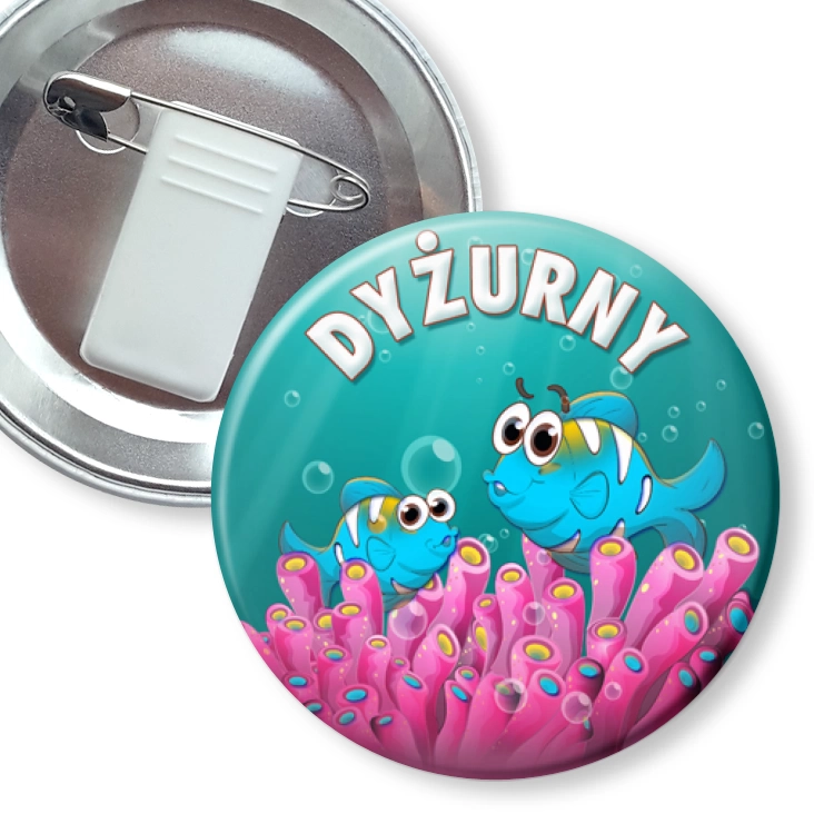 przypinka z żabką i agrafką Dyżurny rybki