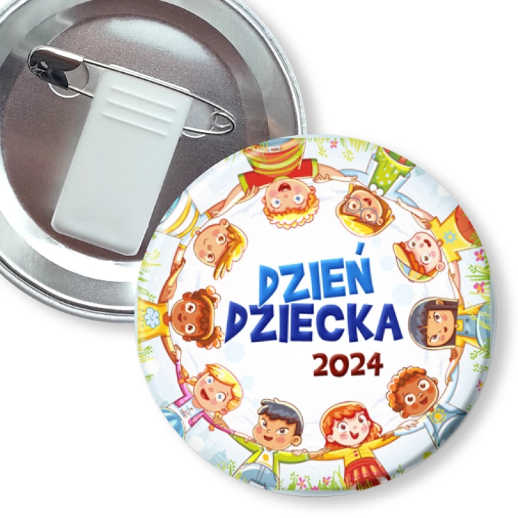 przypinka z żabką i agrafką Dzień Dziecka dzieci różnych narodowości