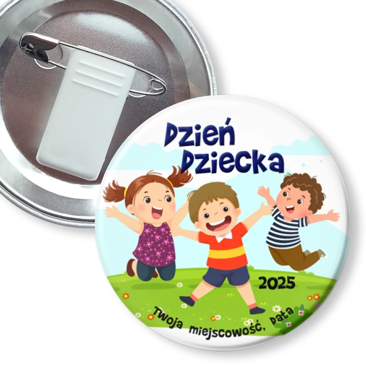 przypinka z żabką i agrafką Dzień Dziecka wesołe dzieciaki