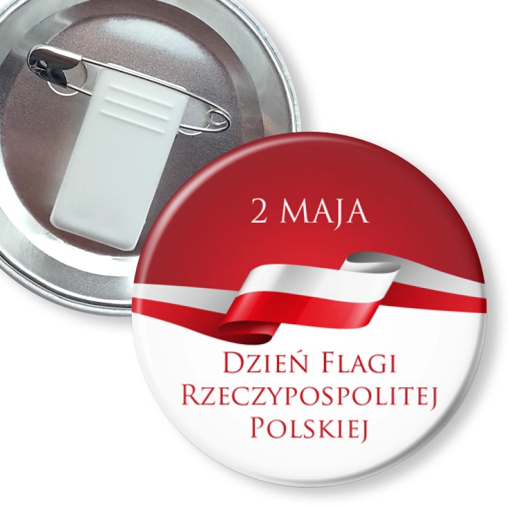 przypinka z żabką i agrafką Dzień Flagi Rzeczypospolitej Polskiej z zawijasem