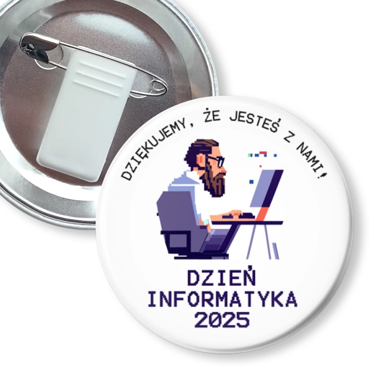 przypinka z żabką i agrafką Dzień Informatyka