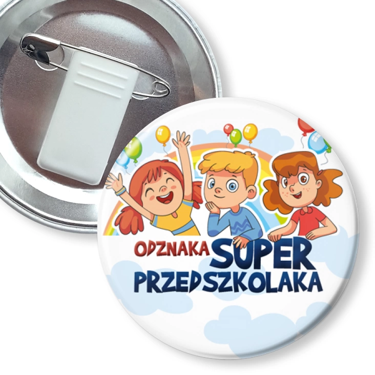 przypinka z żabką i agrafką Dzień Przedszkolaka Super Przedszkolak