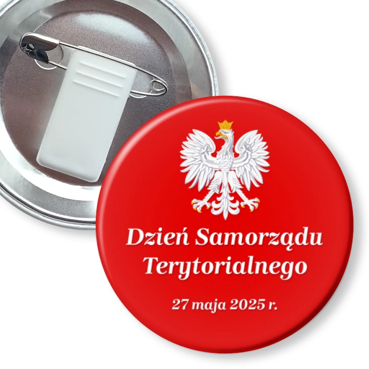 przypinka z żabką i agrafką Dzień Samorządu Terytorialnego z orłem