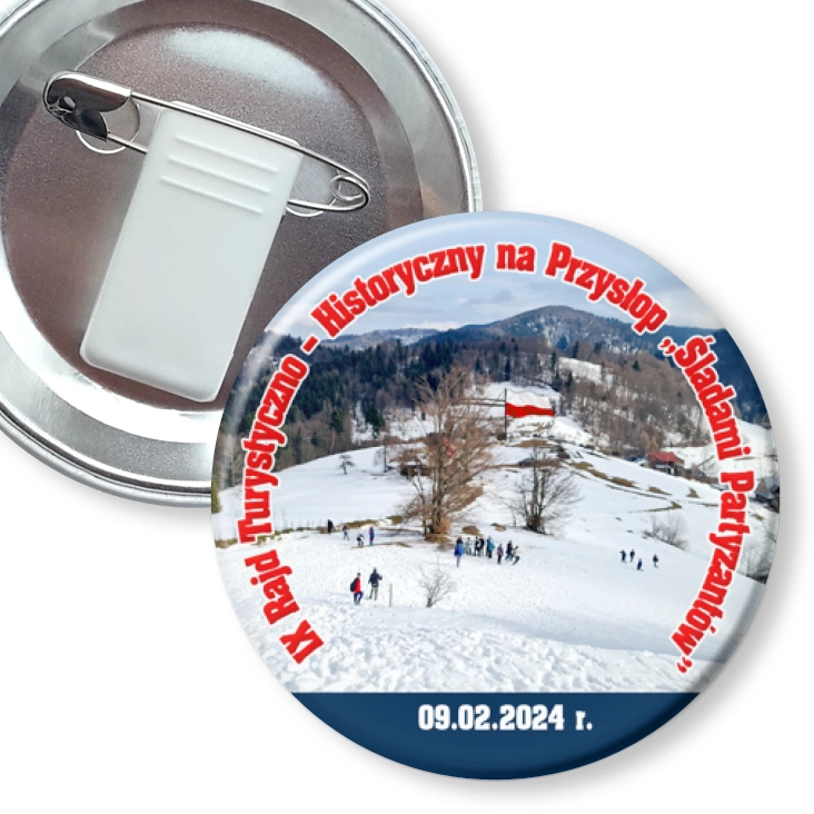 przypinka z żabką i agrafką Dziewiąty Rajd Turystyczno-Historyczny 2024