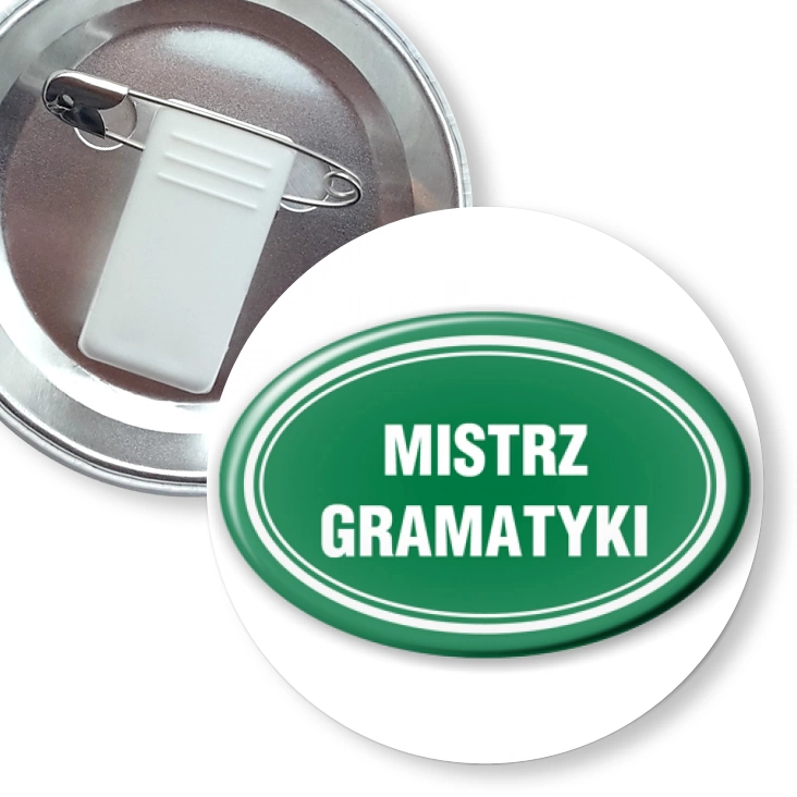 przypinka z żabką i agrafką Mistrz gramatyki