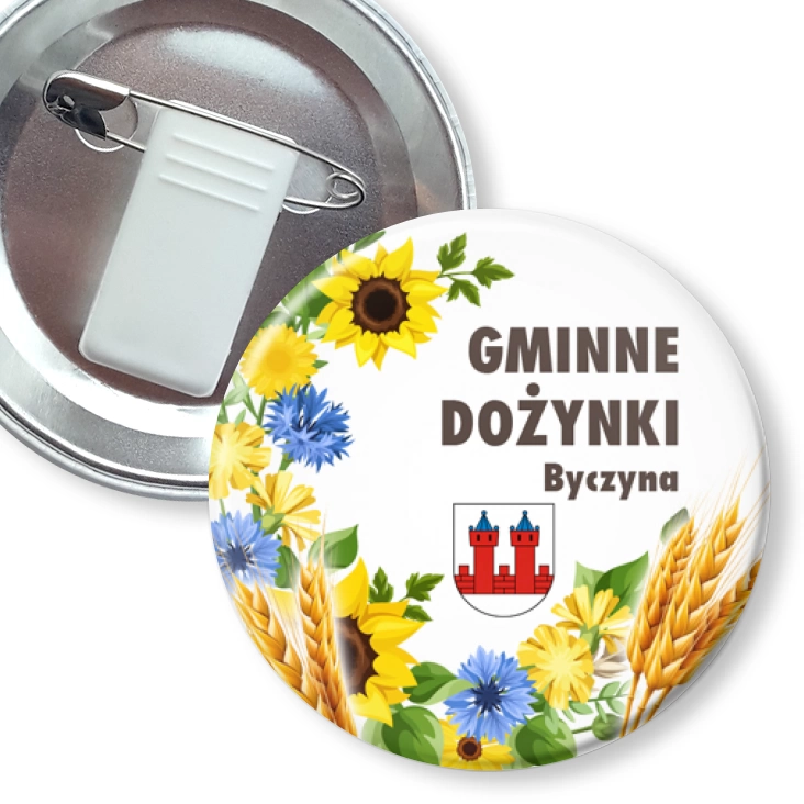 przypinka z żabką i agrafką Gminne Dożynki Byczyna 2024