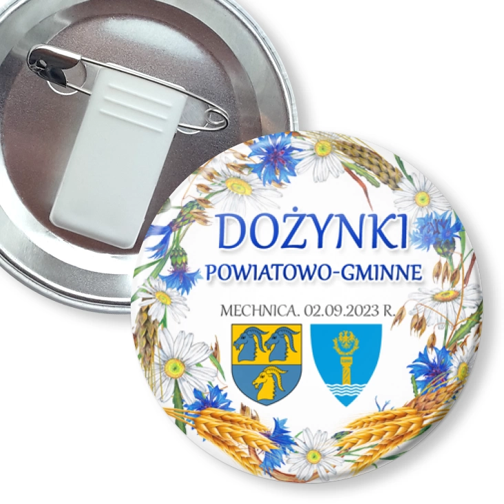 przypinka z żabką i agrafką Gminne Dożynki Mechnica