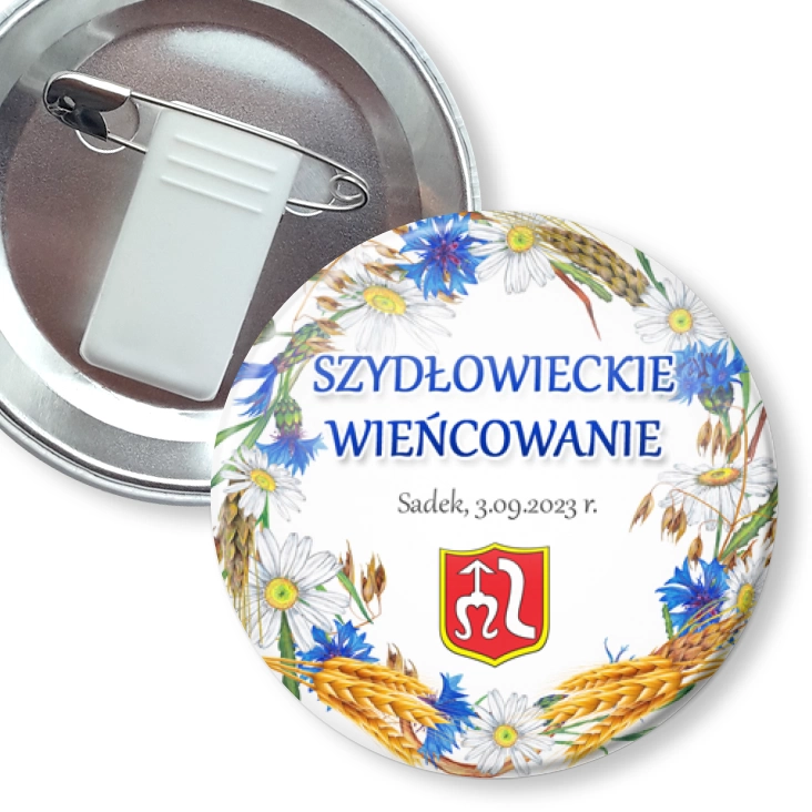 przypinka z żabką i agrafką Gminne Dożynki Szydłowiec