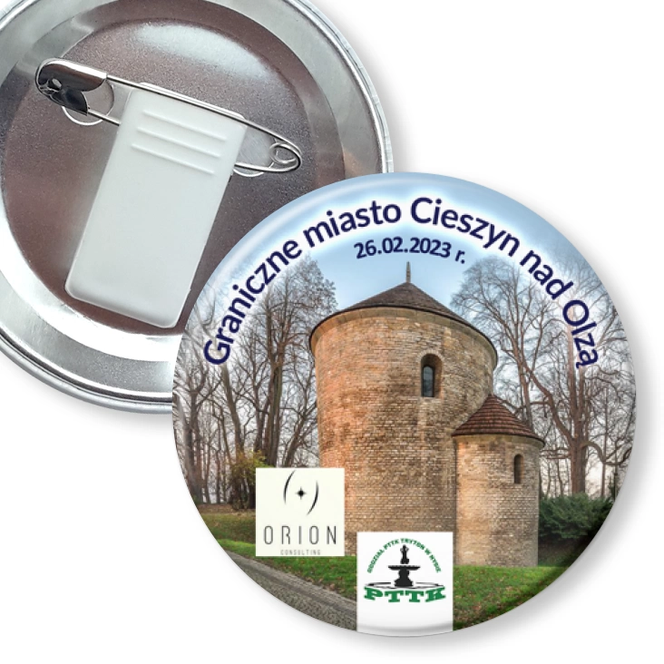 przypinka z żabką i agrafką Graniczne miasto Cieszyn nad Olzą 2023