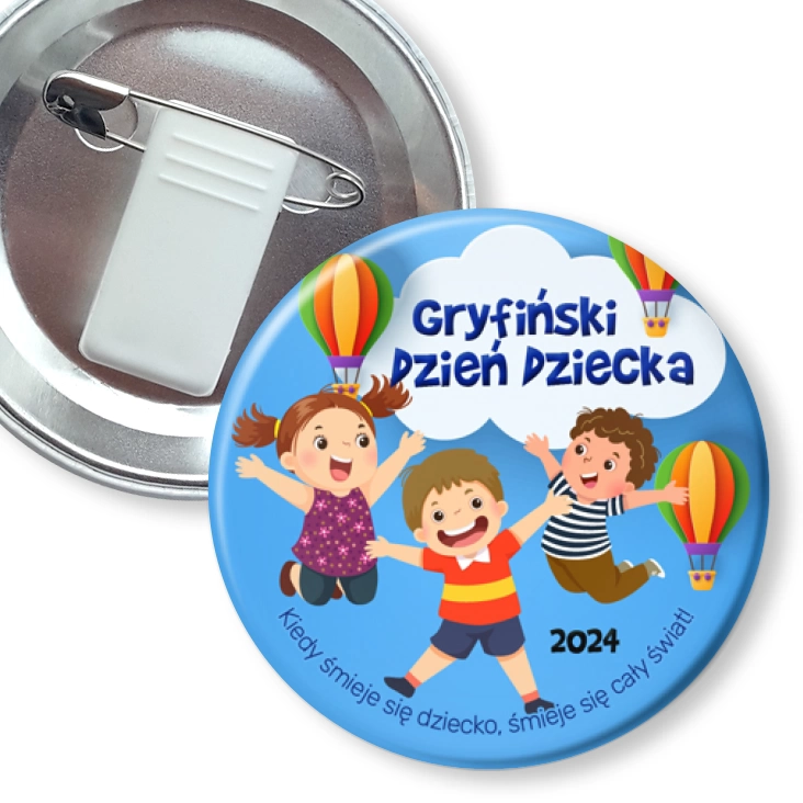 przypinka z żabką i agrafką Gryfiński Dzień Dziecka