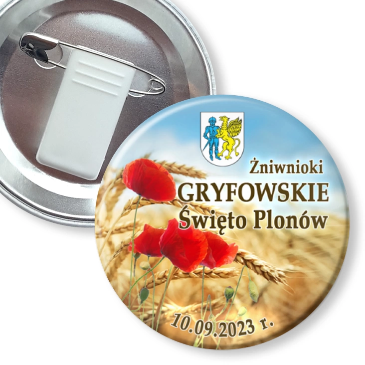 przypinka z żabką i agrafką Gryfowskie Święto Plonów