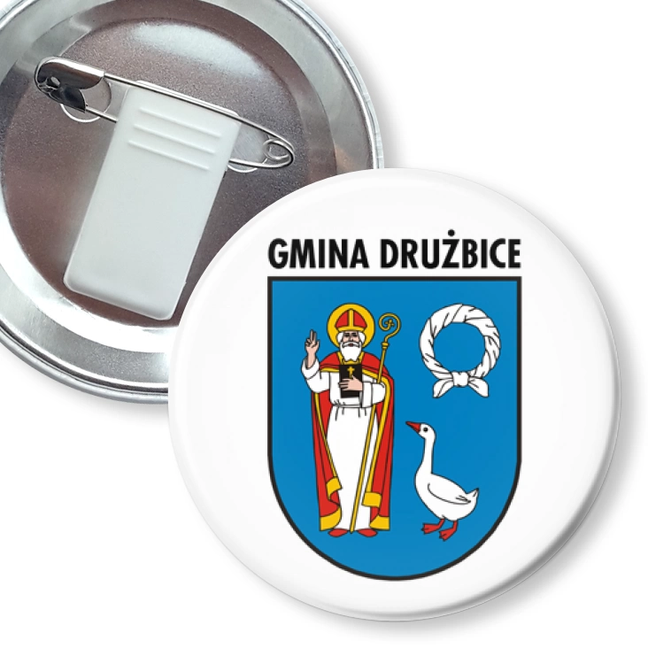 przypinka z żabką i agrafką Herb Gmina Drużbice