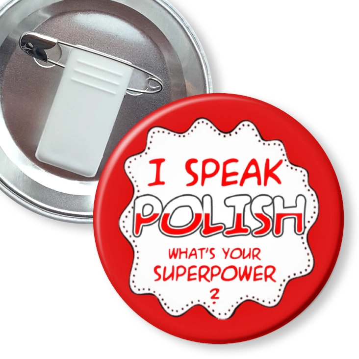 przypinka z żabką i agrafką I can speak polish