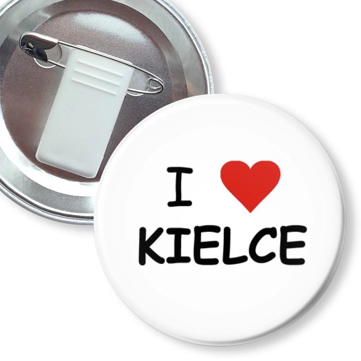 przypinka z żabką i agrafką I love Kielce