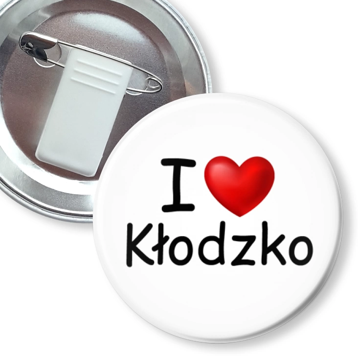 przypinka z żabką i agrafką I love Kłodzko