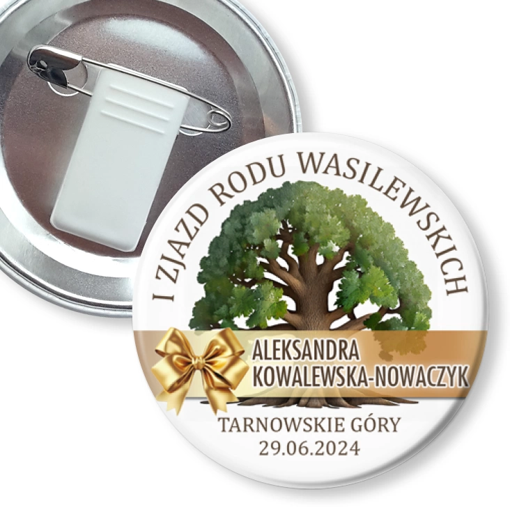 przypinka z żabką i agrafką I Zjazd Rodu Wasilewskich