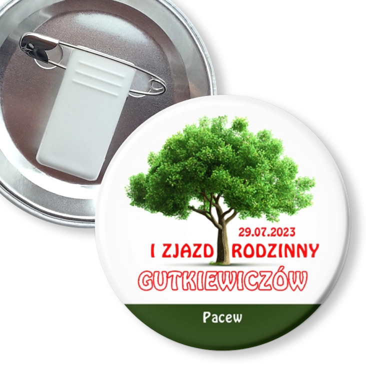 przypinka z żabką i agrafką I Zjazd Rodzinny Gutkiewiczów