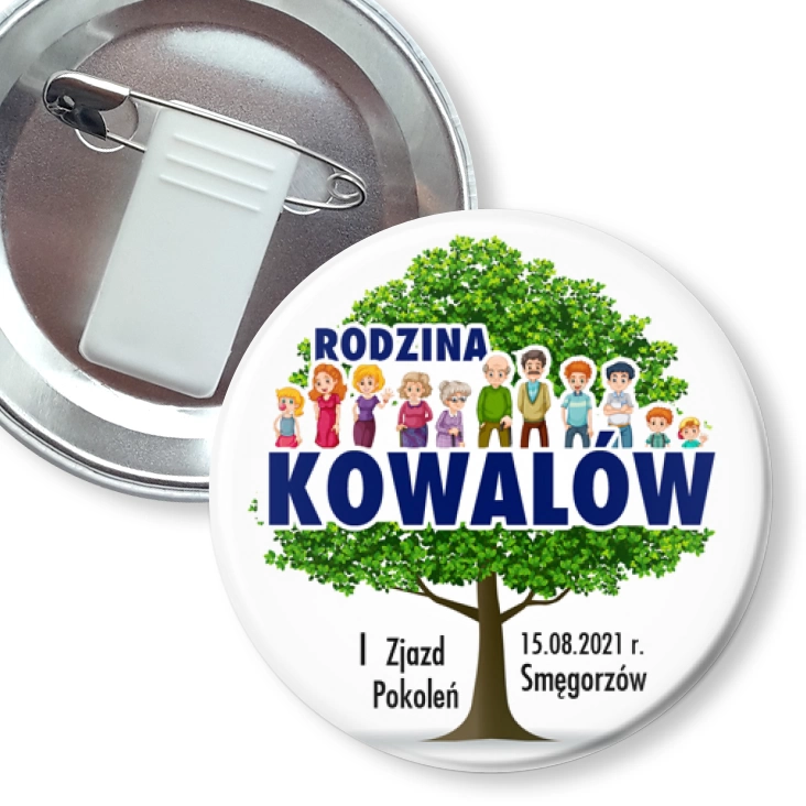 przypinka z żabką i agrafką I zjazd rodziny Kowalów