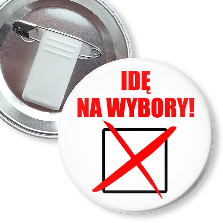 przypinka z żabką i agrafką Idę na wybory rubryka