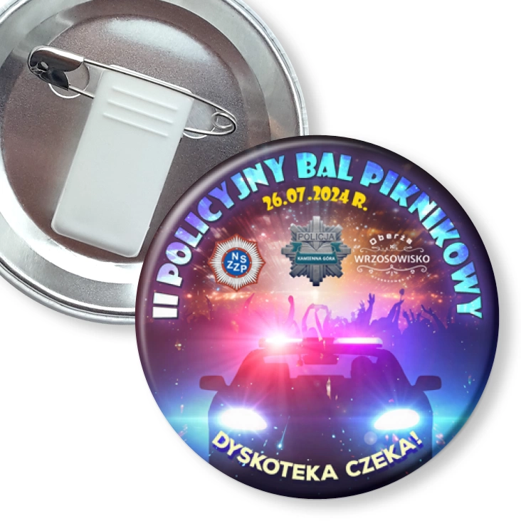 przypinka z żabką i agrafką II Policyjny Bal Piknikowy 2024