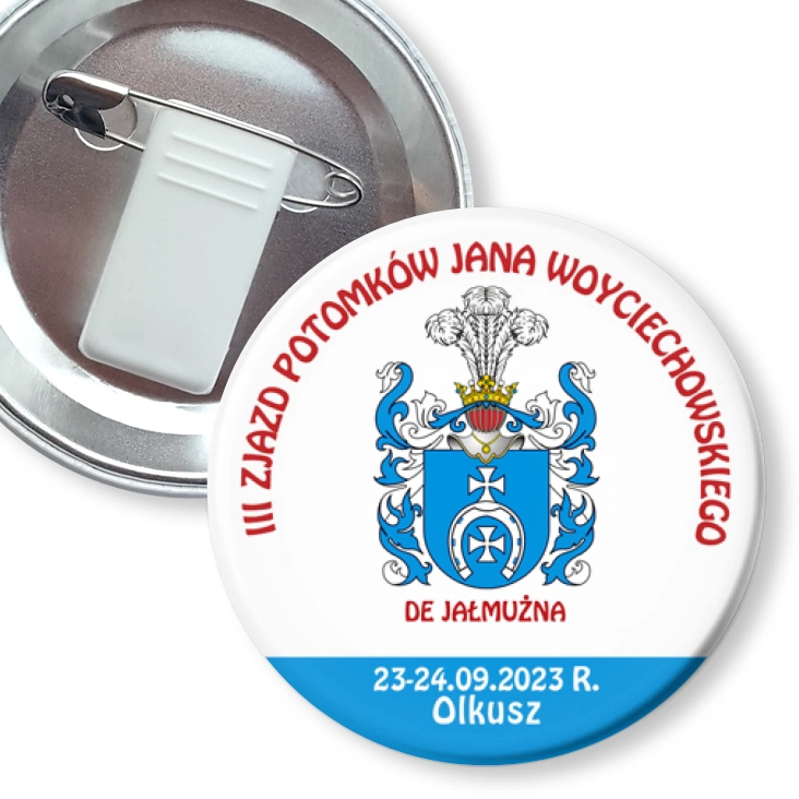 przypinka z żabką i agrafką III Zjazd Potomków Jana Wojciechowskiego Olkusz