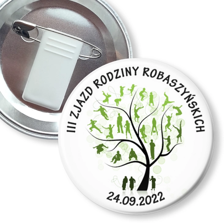 przypinka z żabką i agrafką III Zjazd Rodziny Robaszyńskich 2022