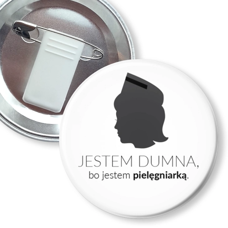 przypinka z żabką i agrafką Jestem dumna bo jestem pielęgniarką