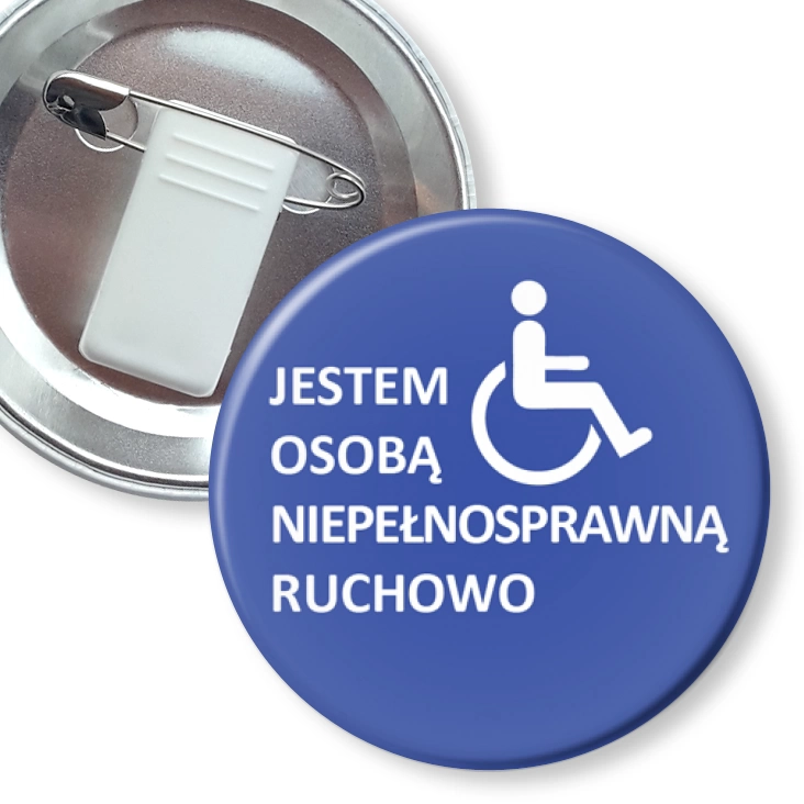 przypinka z żabką i agrafką Jestem osobą niepełnosprawną ruchowo