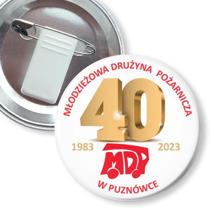 przypinka z żabką i agrafką Jubileusz 40 lat MDP