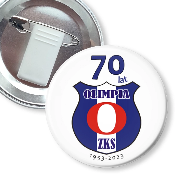 przypinka z żabką i agrafką Jubileusz 70 lat Olimpia ZKS